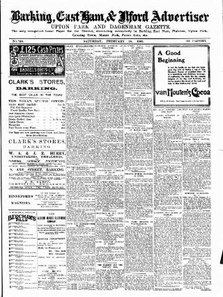 cover page of Barking, East Ham & Ilford Advertiser published on February 28, 1903