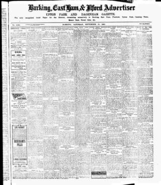 cover page of Barking, East Ham & Ilford Advertiser published on September 18, 1909
