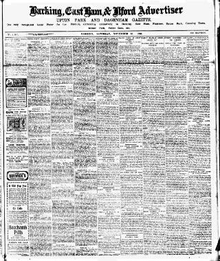 cover page of Barking, East Ham & Ilford Advertiser published on November 15, 1913