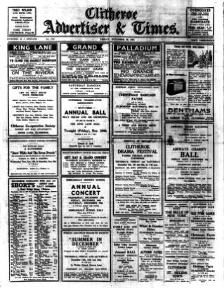 cover page of Clitheroe Advertiser and Times published on November 30, 1951