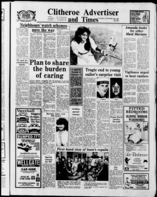 cover page of Clitheroe Advertiser and Times published on September 18, 1986