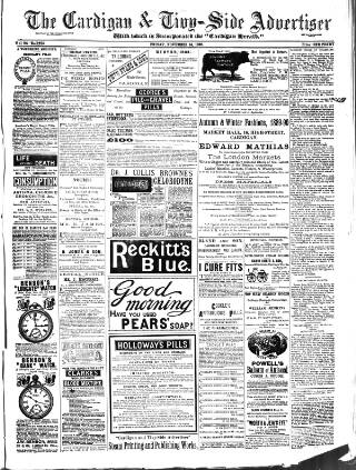 cover page of Cardigan & Tivy-side Advertiser published on November 15, 1889