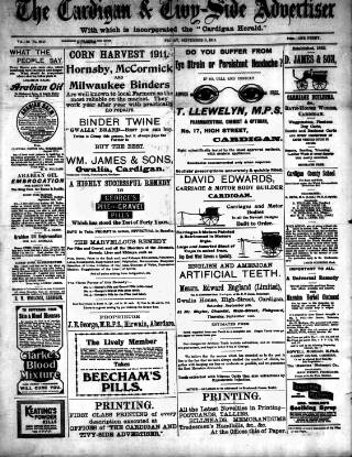 cover page of Cardigan & Tivy-side Advertiser published on September 8, 1911