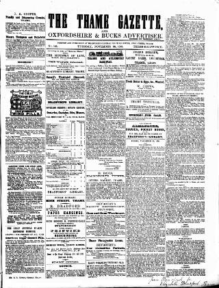 cover page of Thame Gazette published on November 30, 1858