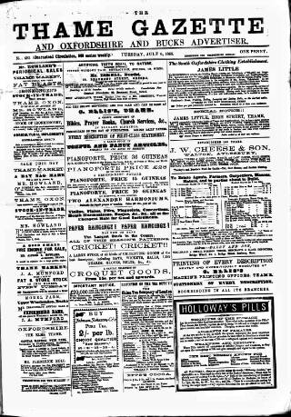 cover page of Thame Gazette published on July 6, 1869