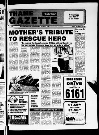 cover page of Thame Gazette published on December 30, 1988