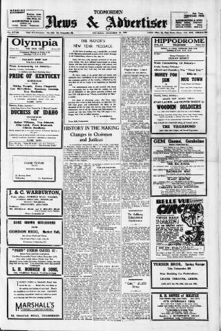cover page of Todmorden & District News published on December 30, 1950