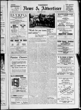 cover page of Todmorden & District News published on May 29, 1953