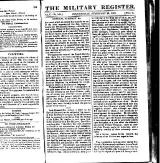 cover page of Military Register published on February 28, 1816