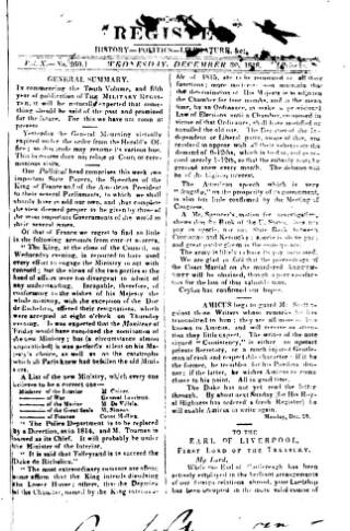 cover page of Military Register published on December 30, 1818