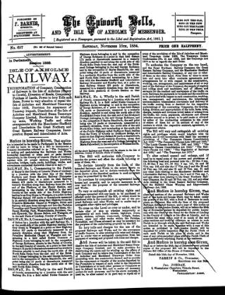 cover page of Epworth Bells, Crowle and Isle of Axholme Messenger published on November 15, 1884