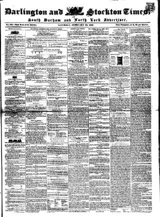 cover page of Darlington & Stockton Times published on February 28, 1852