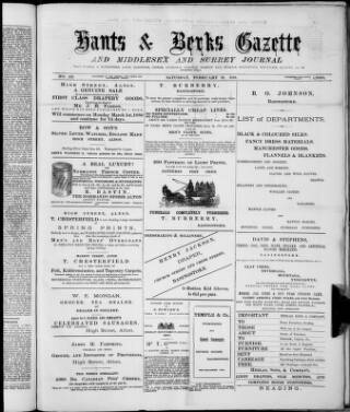 cover page of Hants and Berks Gazette and Middlesex and Surrey Journal published on February 28, 1880
