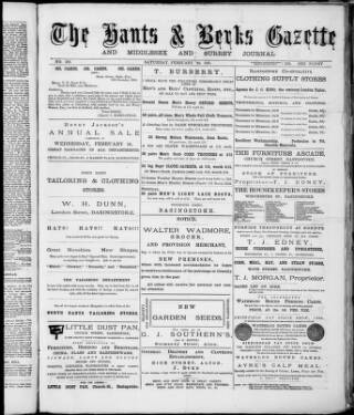 cover page of Hants and Berks Gazette and Middlesex and Surrey Journal published on February 28, 1885