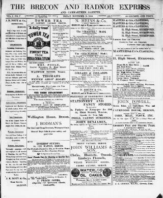 cover page of Brecon and Radnor Express and Carmarthen Gazette published on November 15, 1889