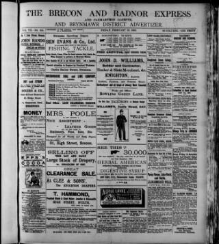 cover page of Brecon and Radnor Express and Carmarthen Gazette published on February 28, 1896