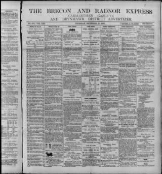 cover page of Brecon and Radnor Express and Carmarthen Gazette published on September 18, 1902