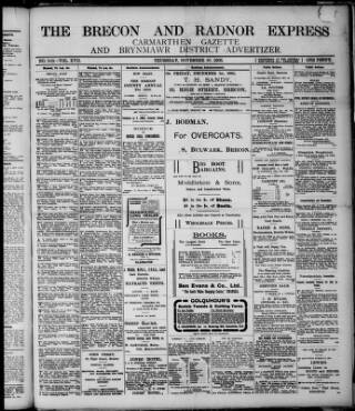 cover page of Brecon and Radnor Express and Carmarthen Gazette published on November 30, 1905
