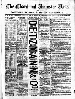 cover page of Chard and Ilminster News published on February 28, 1885