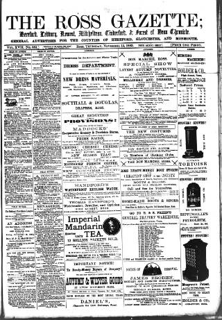 cover page of Ross Gazette published on November 15, 1883