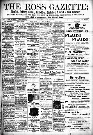 cover page of Ross Gazette published on May 29, 1902