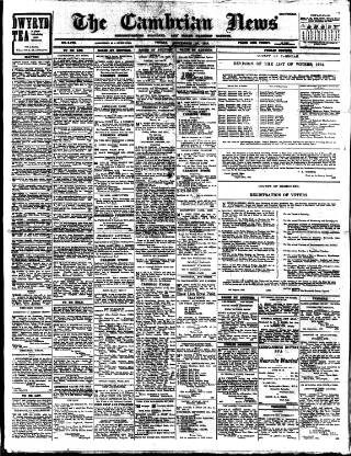cover page of Cambrian News published on September 18, 1914