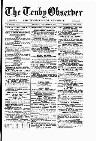 cover page of Tenby Observer published on November 30, 1871