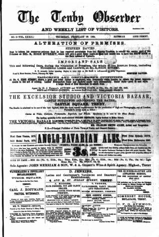 cover page of Tenby Observer published on February 28, 1884