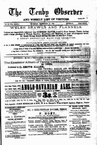 cover page of Tenby Observer published on September 18, 1884