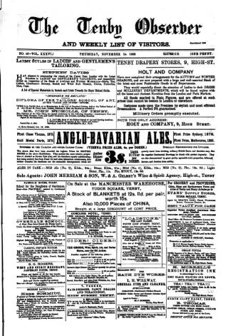 cover page of Tenby Observer published on November 15, 1888