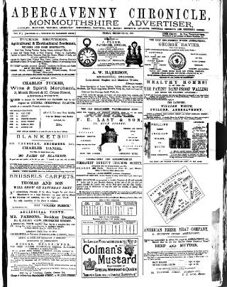 cover page of Abergavenny Chronicle published on December 30, 1881