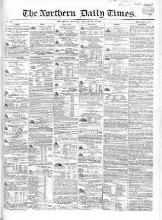 cover page of Northern Daily Times published on September 18, 1854