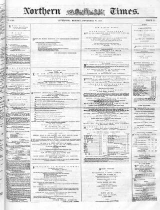 cover page of Northern Daily Times published on November 30, 1857