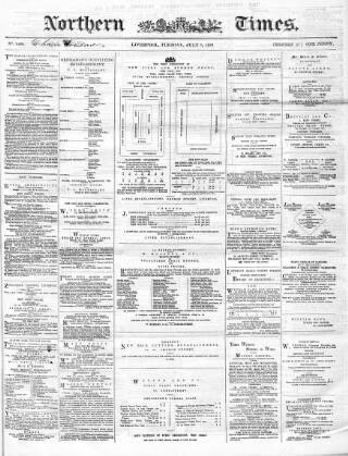 cover page of Northern Daily Times published on July 6, 1858
