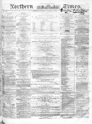 cover page of Northern Daily Times published on November 15, 1859