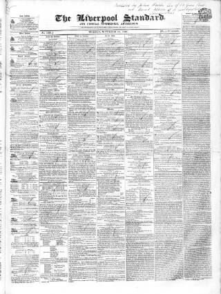 cover page of Liverpool Standard and General Commercial Advertiser published on November 15, 1842