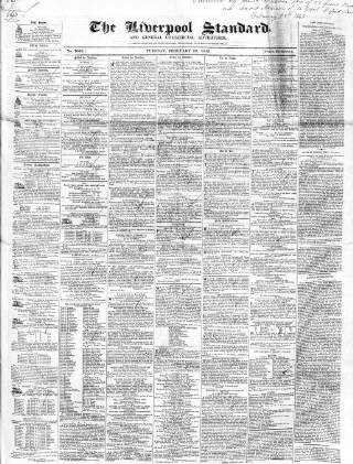 cover page of Liverpool Standard and General Commercial Advertiser published on February 28, 1843
