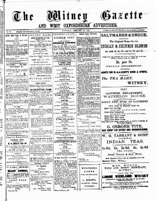 cover page of Witney Gazette and West Oxfordshire Advertiser published on February 28, 1885