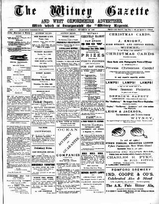 cover page of Witney Gazette and West Oxfordshire Advertiser published on November 30, 1889