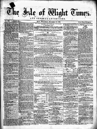 cover page of Isle of Wight Times published on November 15, 1865