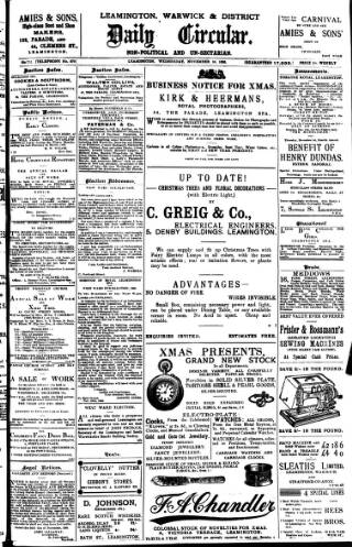 cover page of Leamington, Warwick, Kenilworth & District Daily Circular published on November 30, 1898