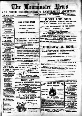 cover page of Leominster News and North West Herefordshire & Radnorshire Advertiser published on December 30, 1898
