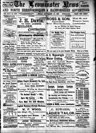 cover page of Leominster News and North West Herefordshire & Radnorshire Advertiser published on November 30, 1906