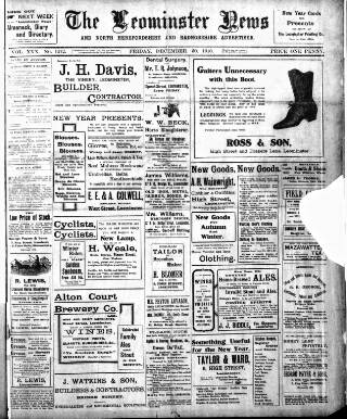 cover page of Leominster News and North West Herefordshire & Radnorshire Advertiser published on December 30, 1910