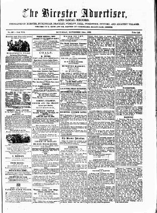 cover page of Bicester Advertiser published on November 15, 1862