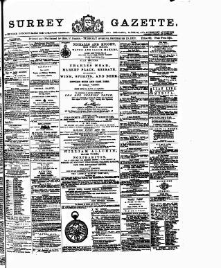 cover page of Surrey Gazette published on September 18, 1877
