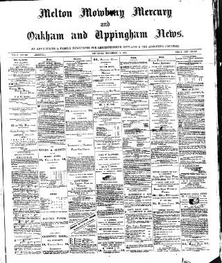 cover page of Melton Mowbray Mercury and Oakham and Uppingham News published on November 15, 1883