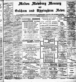 cover page of Melton Mowbray Mercury and Oakham and Uppingham News published on November 30, 1905