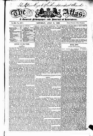 cover page of Atlas published on July 6, 1850