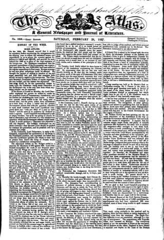 cover page of Atlas published on February 28, 1857